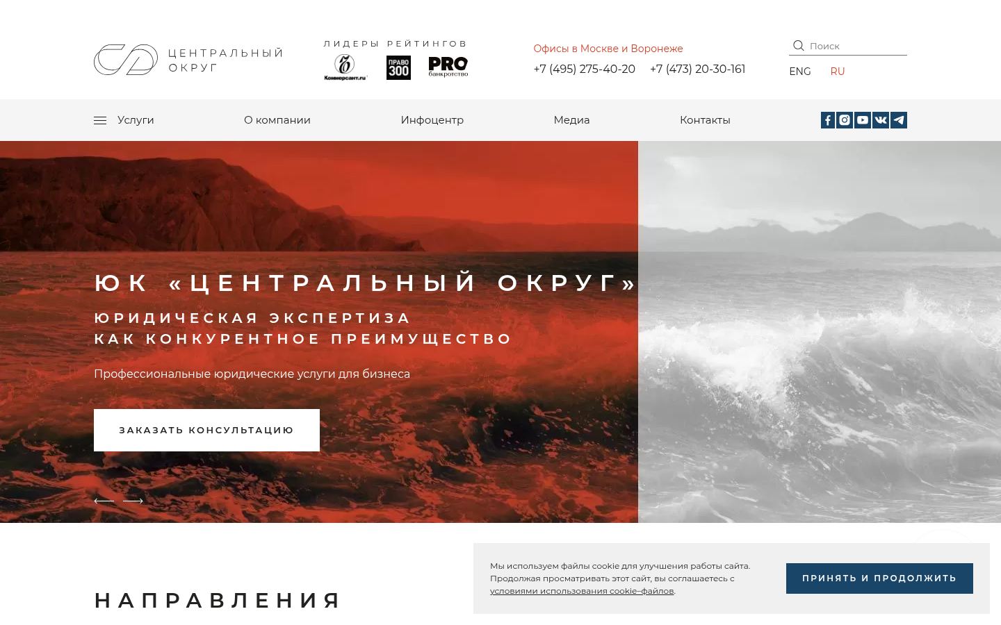 Юридическая компания «Центральный округ» · снимок главной страницы (HOMEPAGE_SCREENSHOT)
